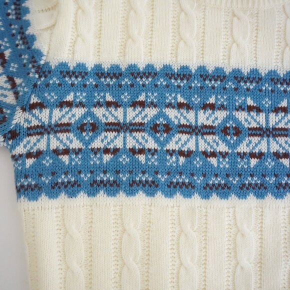 Vintage Whim Cream Blue Nordic Cable Knit Sweater Eclectic Grandpa Cabincore L - Picture 8 of 10